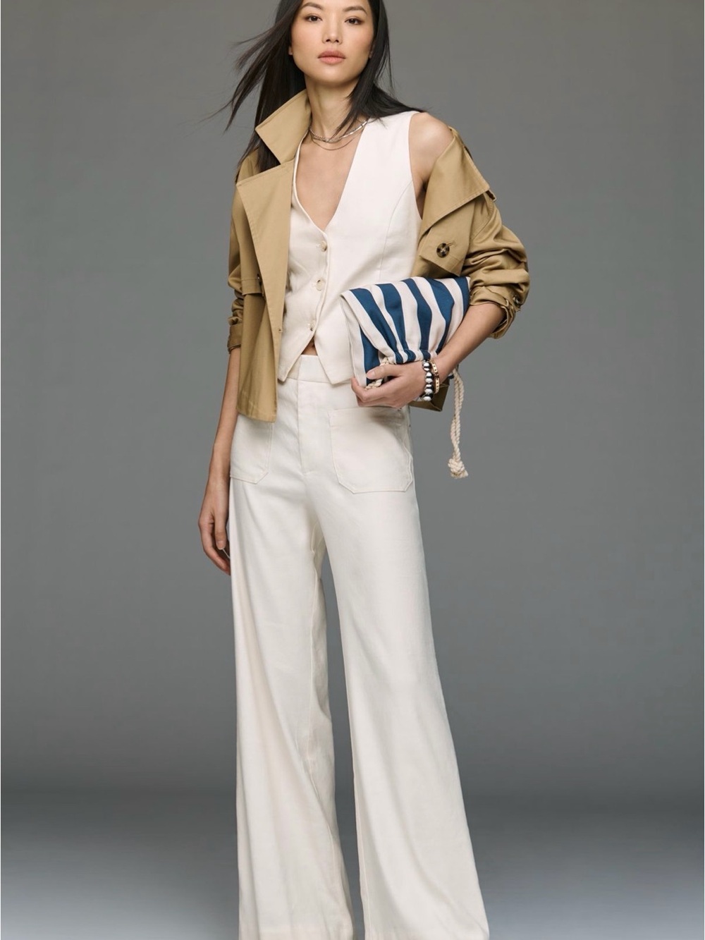 NWT - Maeve Jude Linen-Blend Stretch Trousers - Size 8 - Ivory